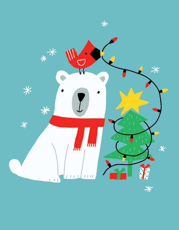 xmas-polar bear with cardinal